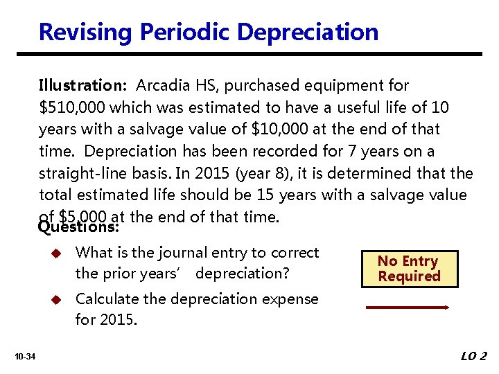 Revising Periodic Depreciation Illustration: Arcadia HS, purchased equipment for $510, 000 which was estimated