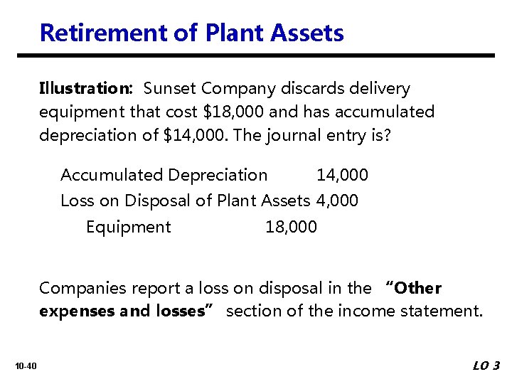 Retirement of Plant Assets Illustration: Sunset Company discards delivery equipment that cost $18, 000