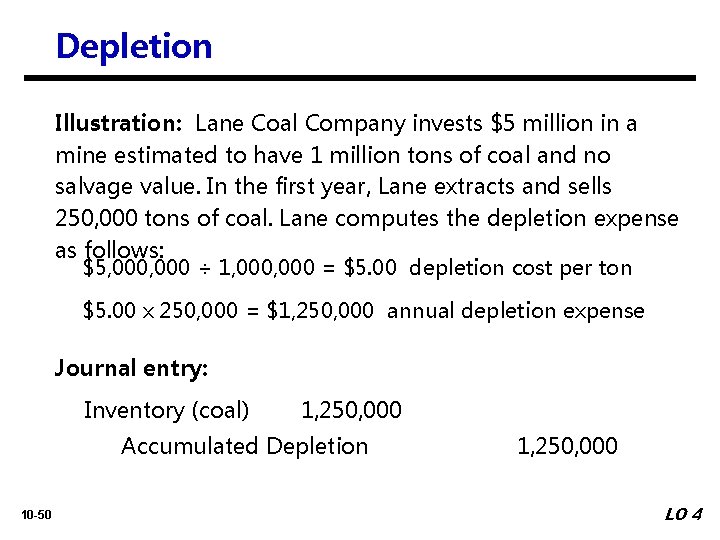 Depletion Illustration: Lane Coal Company invests $5 million in a mine estimated to have