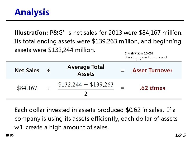 Analysis Illustration: P&G’s net sales for 2013 were $84, 167 million. Its total ending
