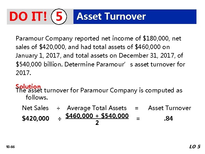 DO IT! 5 Asset Turnover Paramour Company reported net income of $180, 000, net