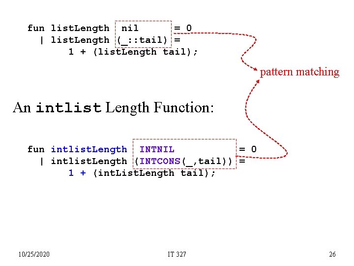 fun list. Length nil = 0 | list. Length (_: : tail) = 1