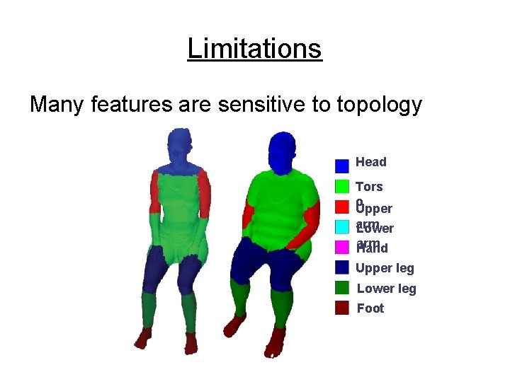 Limitations Many features are sensitive to topology Head Tors o Upper arm Lower arm
