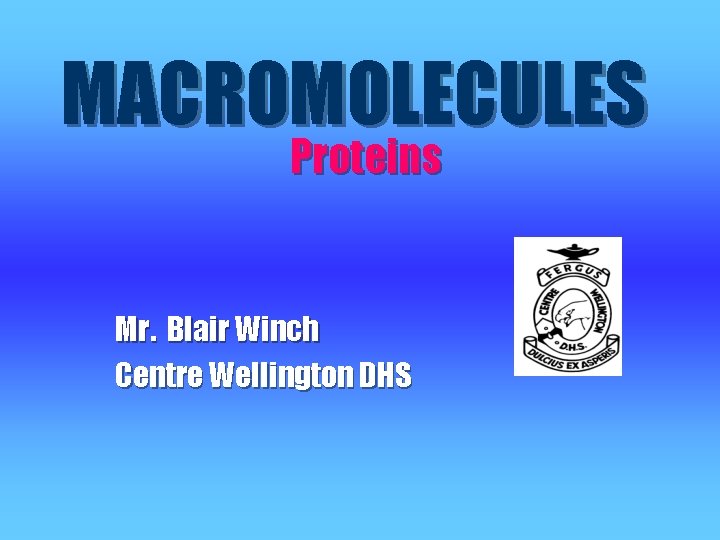 MACROMOLECULES Proteins Mr. Blair Winch Centre Wellington DHS 