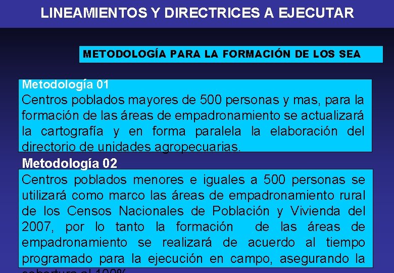 LINEAMIENTOS Y DIRECTRICES A EJECUTAR METODOLOGÍA PARA LA FORMACIÓN DE LOS SEA Metodología 01