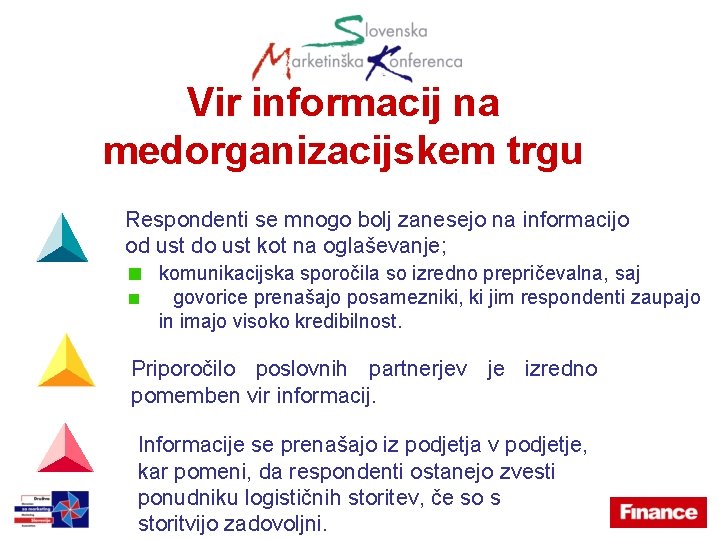 Vir informacij na medorganizacijskem trgu Respondenti se mnogo bolj zanesejo na informacijo od ust