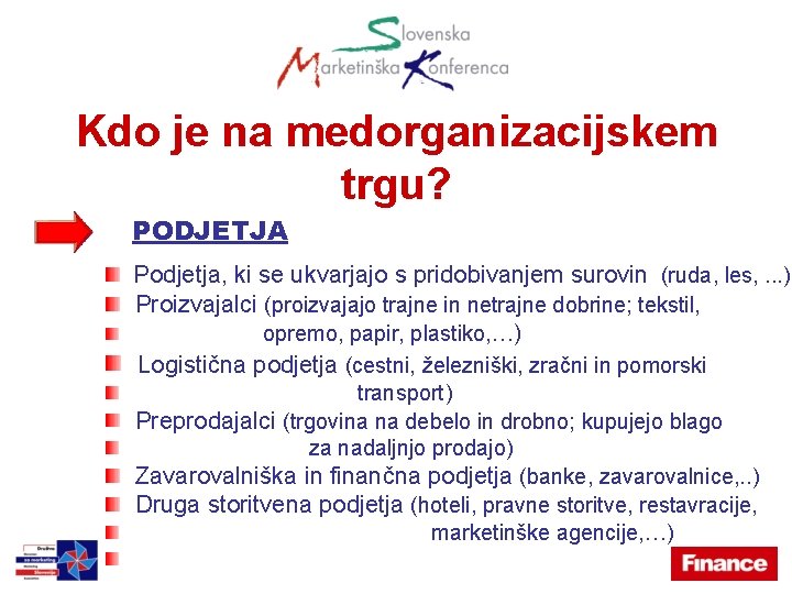 Kdo je na medorganizacijskem trgu? PODJETJA Podjetja, ki se ukvarjajo s pridobivanjem surovin (ruda,