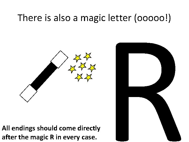 R There is also a magic letter (ooooo!) All endings should come directly after