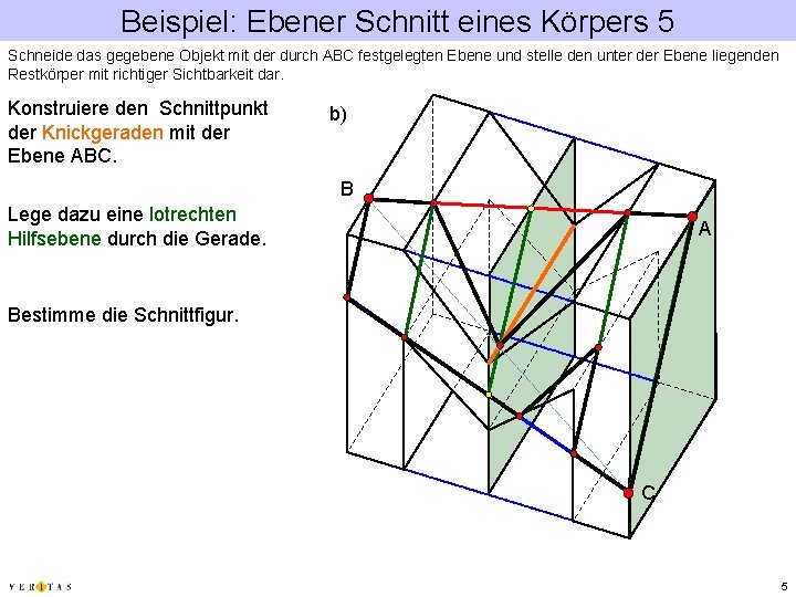 Beispiel: Ebener Schnitt eines Körpers 5 Schneide das gegebene Objekt mit der durch ABC Beispiel: Ebener Schnitt eines Körpers 5 Schneide das gegebene Objekt mit der durch ABC