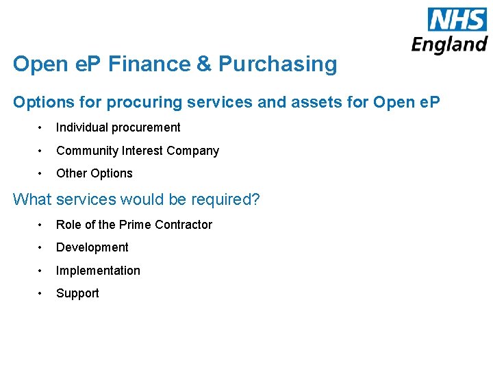 Open e. P Finance & Purchasing Options for procuring services and assets for Open