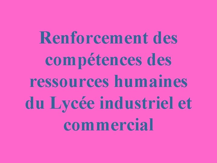 Renforcement des compétences des ressources humaines du Lycée industriel et commercial 