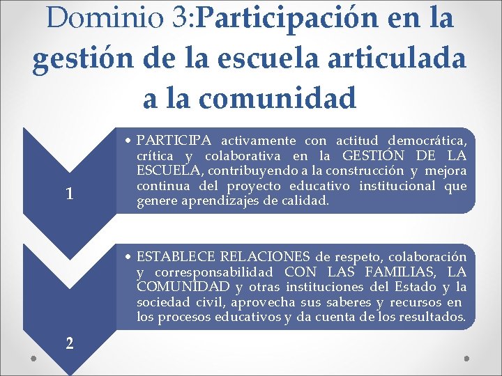 Dominio 3: Participación en la gestión de la escuela articulada a la comunidad 1