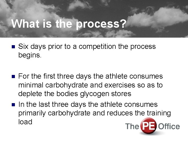 What is the process? n Six days prior to a competition the process begins.