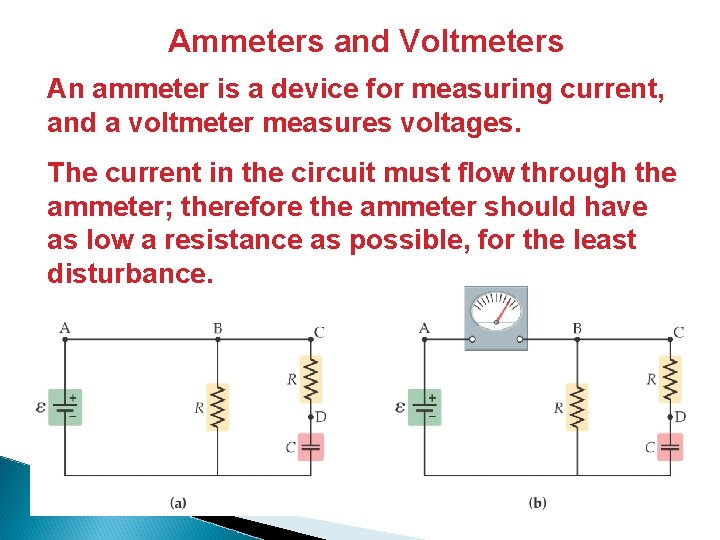 Ammeters and Voltmeters An ammeter is a device for measuring current, and a voltmeter