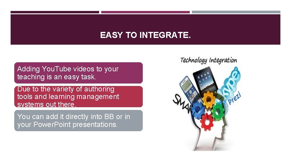 EASY TO INTEGRATE. Adding You. Tube videos to your teaching is an easy task.
