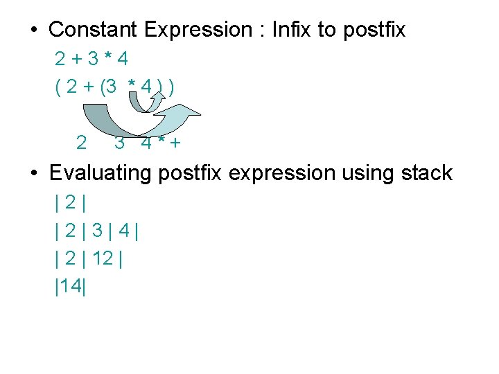  • Constant Expression : Infix to postfix 2+3*4 ( 2 + (3 *