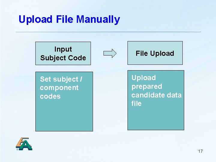 Upload File Manually Input Subject Code Set subject / component codes File Upload prepared