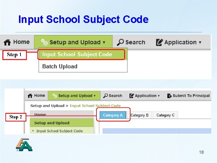 Input School Subject Code 18 