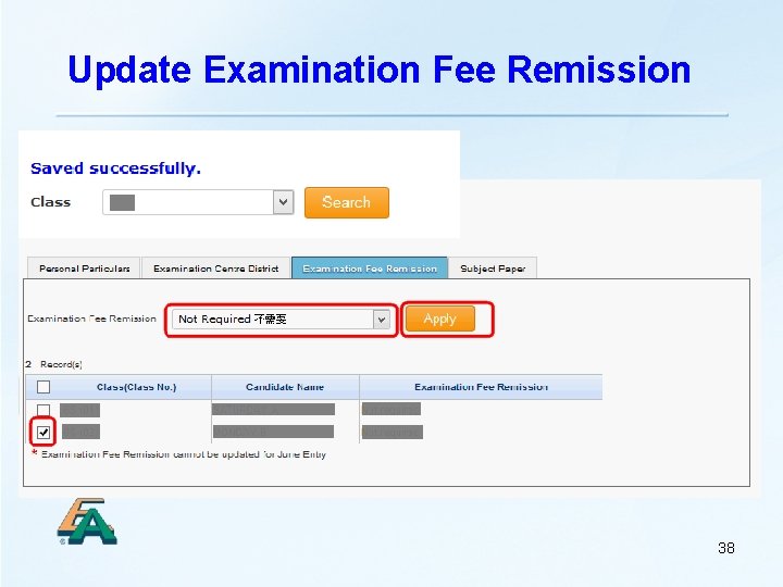 Update Examination Fee Remission 38 