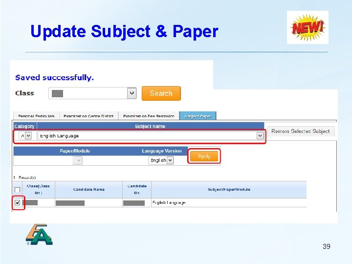 Update Subject & Paper 39 