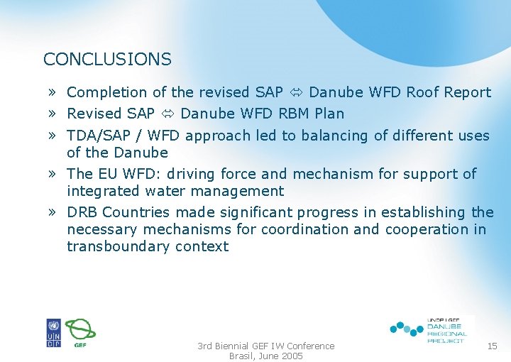 CONCLUSIONS » Completion of the revised SAP Danube WFD Roof Report » Revised SAP