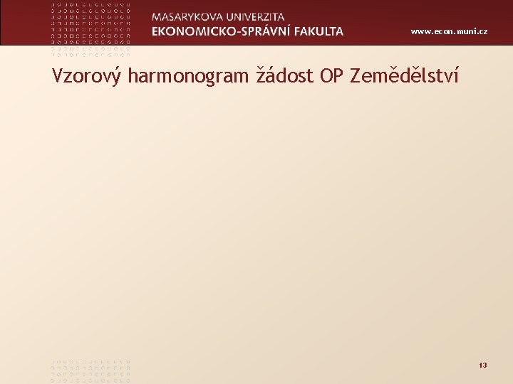 www. econ. muni. cz Vzorový harmonogram žádost OP Zemědělství 13 