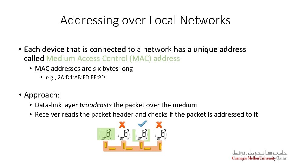 Addressing over Local Networks • Each device that is connected to a network has