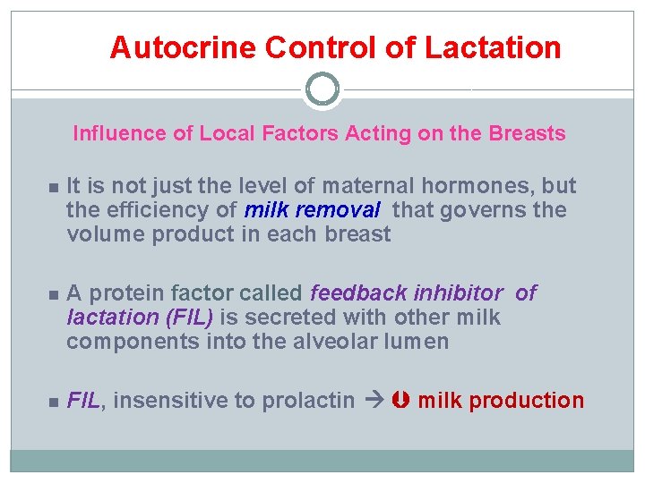Autocrine Control of Lactation Influence of Local Factors Acting on the Breasts n It