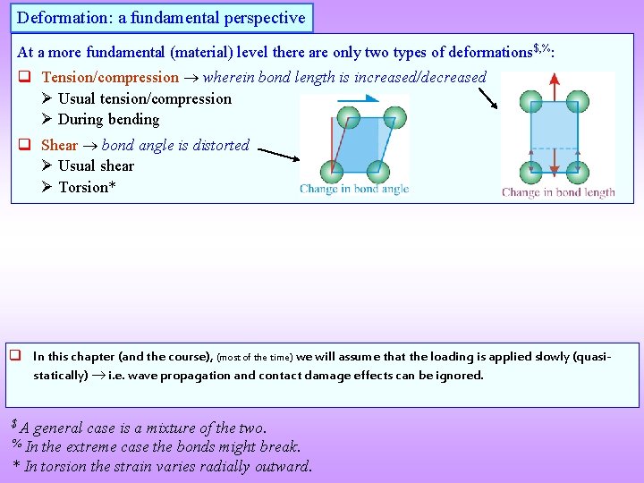 Deformation: a fundamental perspective At a more fundamental (material) level there are only two