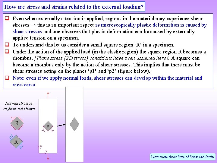How are stress and strains related to the external loading? q Even when externally