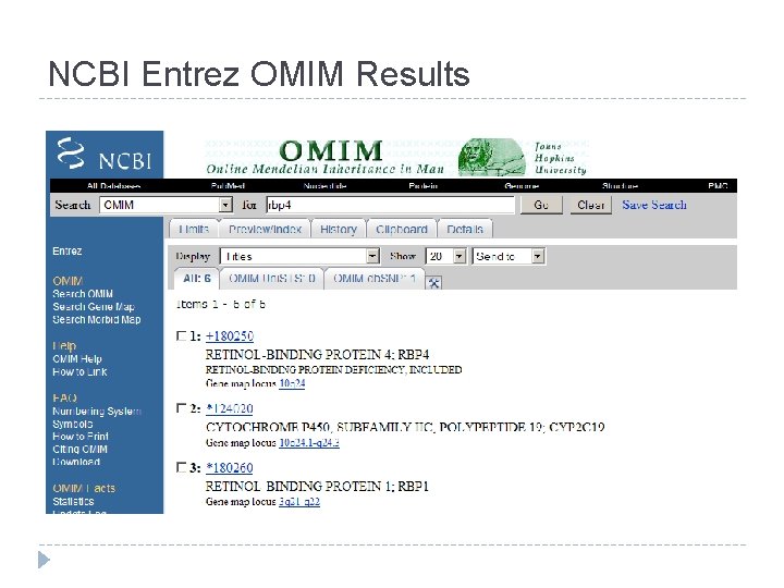 NCBI Entrez OMIM Results 