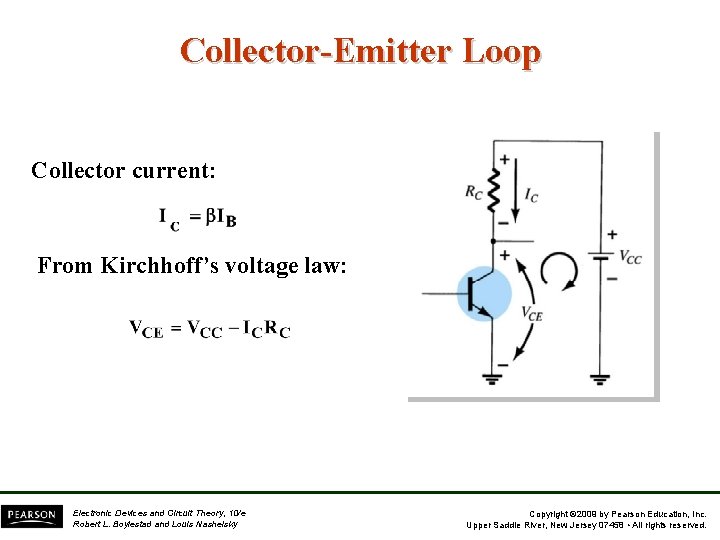 Collector-Emitter Loop Collector current: From Kirchhoff’s voltage law: Electronic Devices and Circuit Theory, 10/e