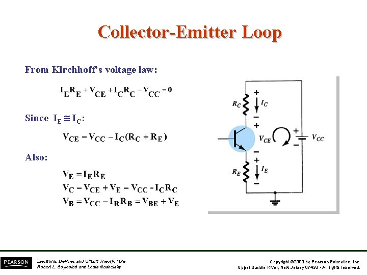 Collector-Emitter Loop From Kirchhoff’s voltage law: Since IE IC: Also: Electronic Devices and Circuit