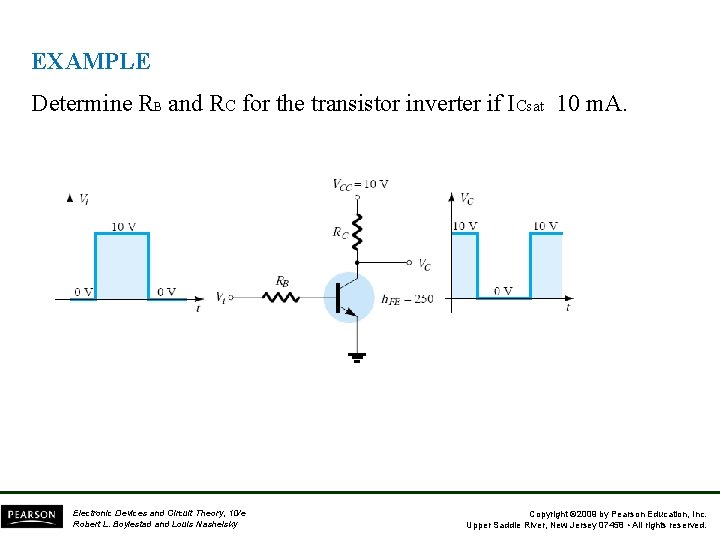 EXAMPLE Determine RB and RC for the transistor inverter if ICsat 10 m. A.
