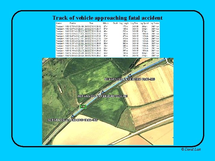 Track of vehicle approaching fatal accident © David Last 