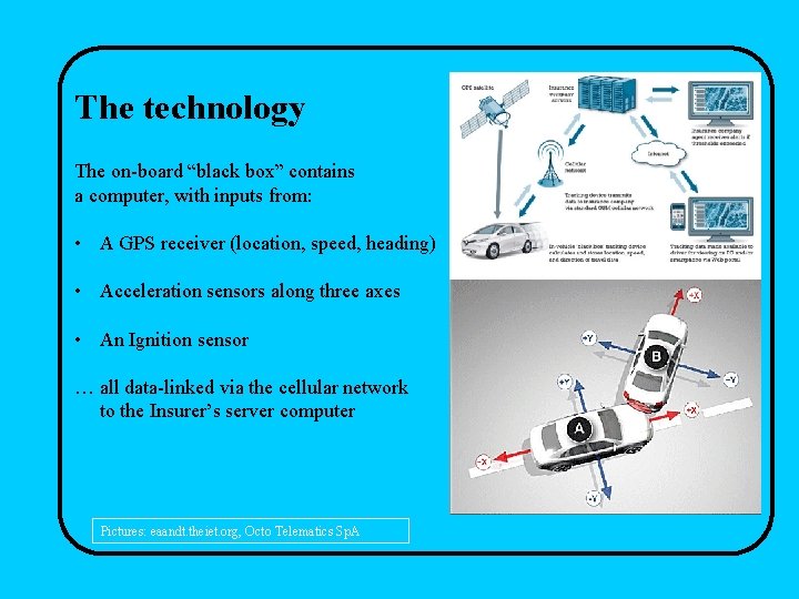 The technology The on-board “black box” contains a computer, with inputs from: • A