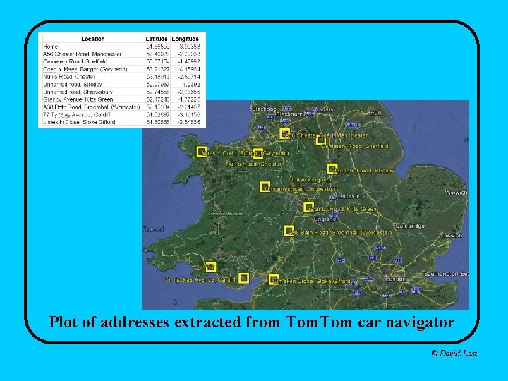 Plot of addresses extracted from Tom car navigator © David Last 