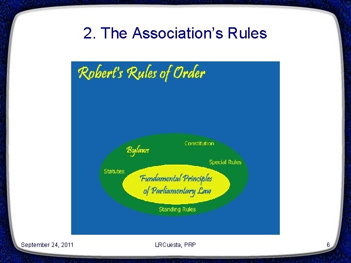 2. The Association’s Rules September 24, 2011 LRCuesta, PRP 6 