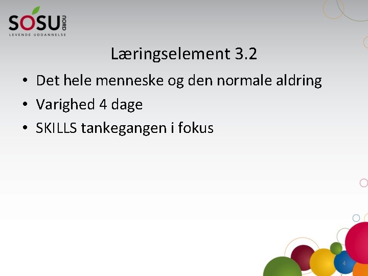 Læringselement 3. 2 • Det hele menneske og den normale aldring • Varighed 4