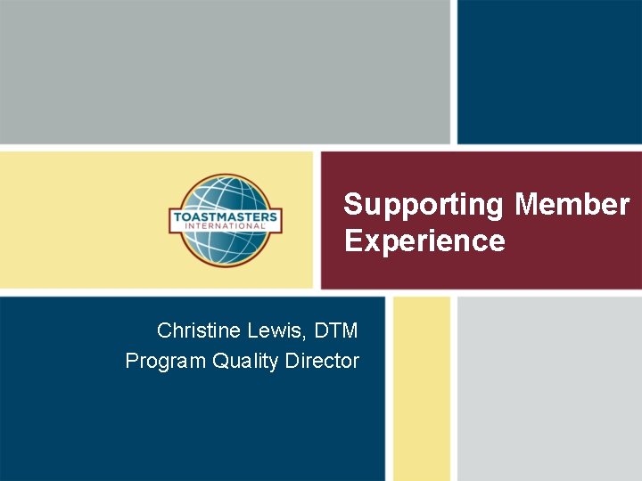 Supporting Member Experience Christine Lewis, DTM Program Quality Director 