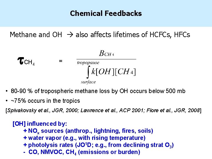 Chemical Feedbacks Methane and OH also affects lifetimes of HCFCs, HFCs t. CH 4