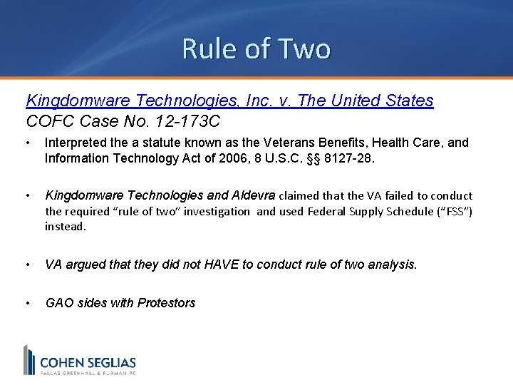 Rule of Two Kingdomware Technologies, Inc. v. The United States COFC Case No. 12