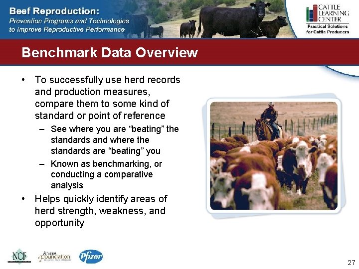 Benchmark Data Overview • To successfully use herd records and production measures, compare them