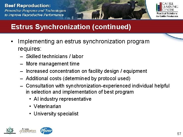 Estrus Synchronization (continued) • Implementing an estrus synchronization program requires: – – – Skilled