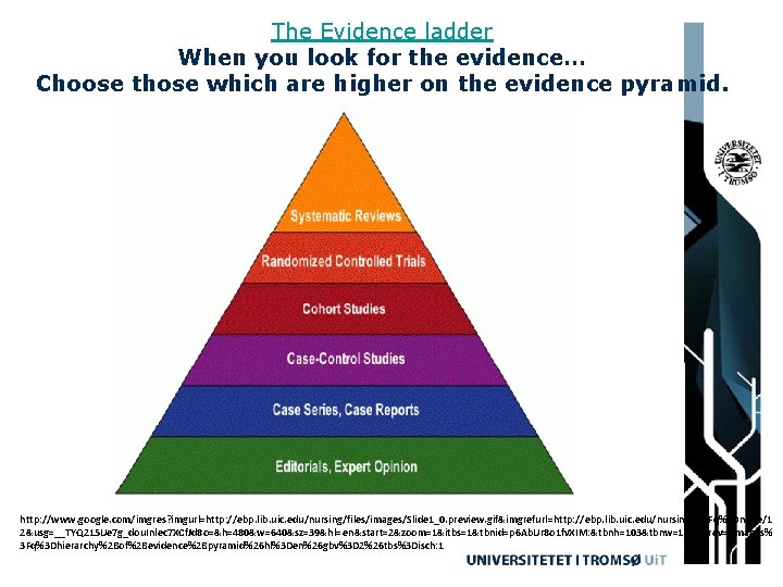 The Evidence ladder When you look for the evidence… Choose those which are higher