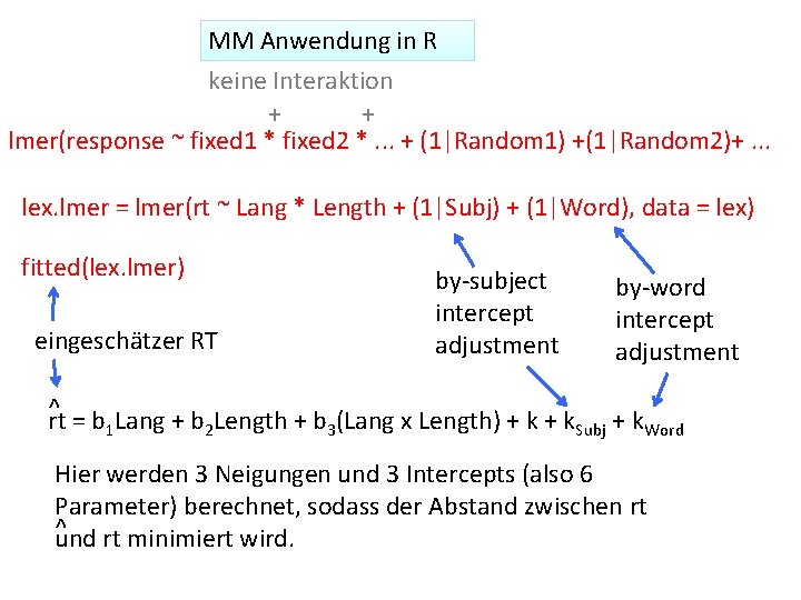 MM Anwendung in R keine Interaktion + + lmer(response ~ fixed 1 * fixed