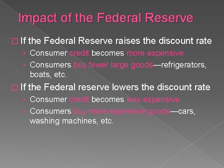 Impact of the Federal Reserve � If the Federal Reserve raises the discount rate