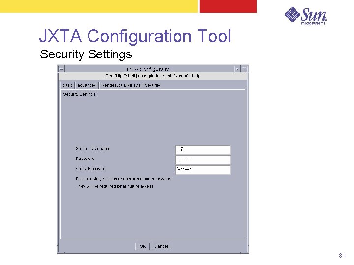 JXTA Configuration Tool Security Settings 8 -1 