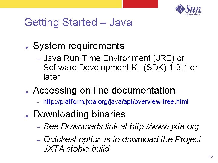 Getting Started – Java ● System requirements – ● Accessing on-line documentation – ●
