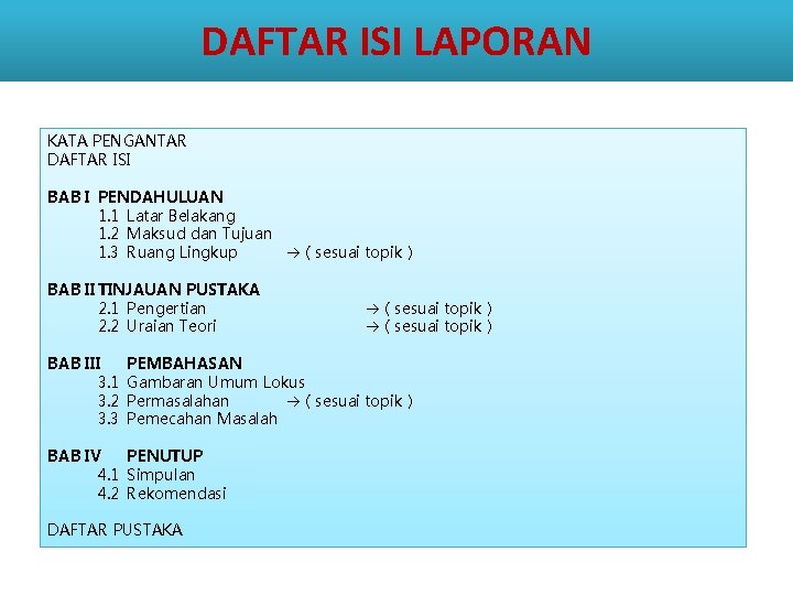 DAFTAR ISI LAPORAN KATA PENGANTAR DAFTAR ISI BAB I PENDAHULUAN 1. 1 Latar Belakang